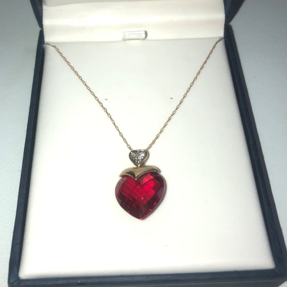 Ruby Heart Necklace w Real Gold Chain